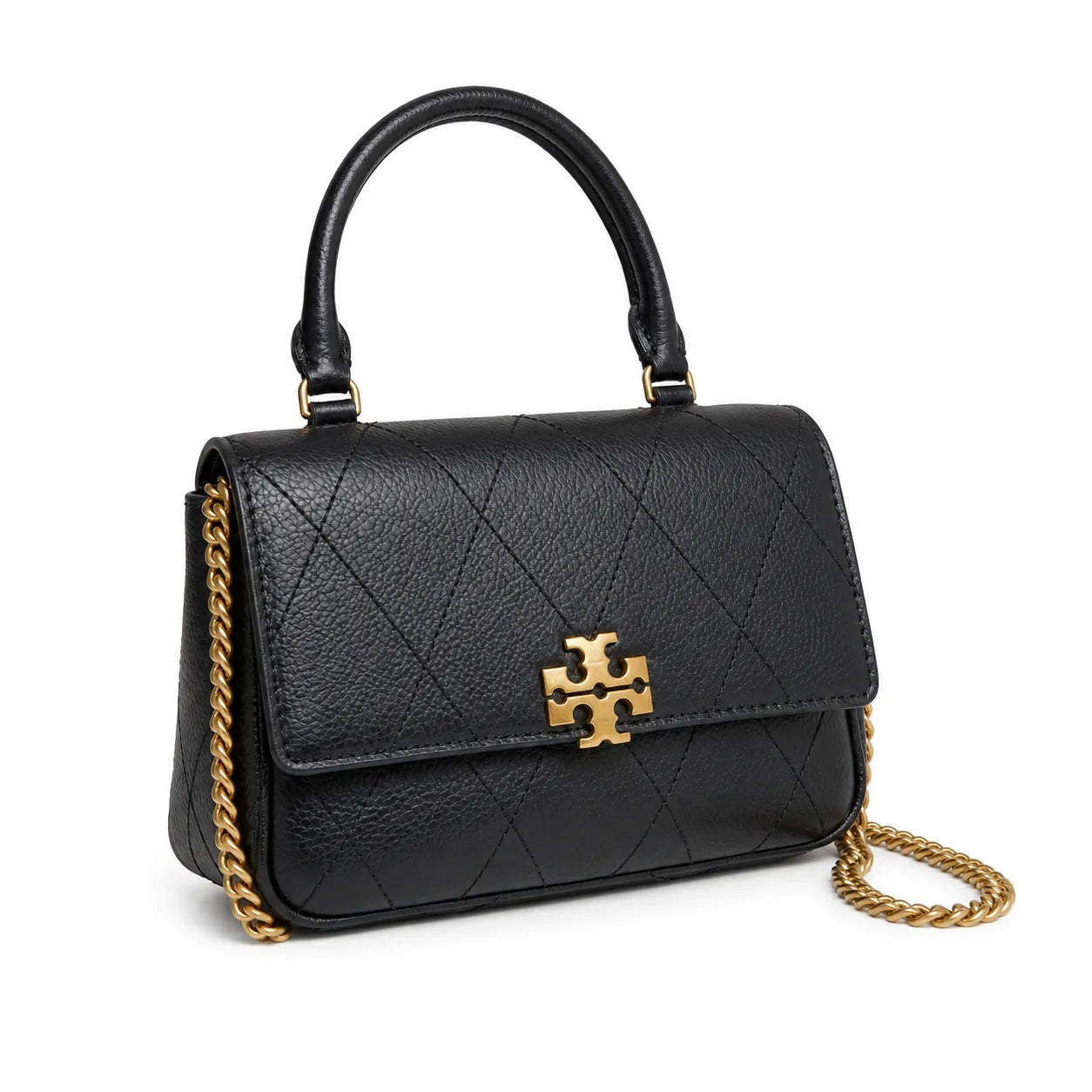 This Tory Burch bag in black leather features a detachable chain shoulder strap and top handle and can be converted into a shoulder bag or crossbody bag for women