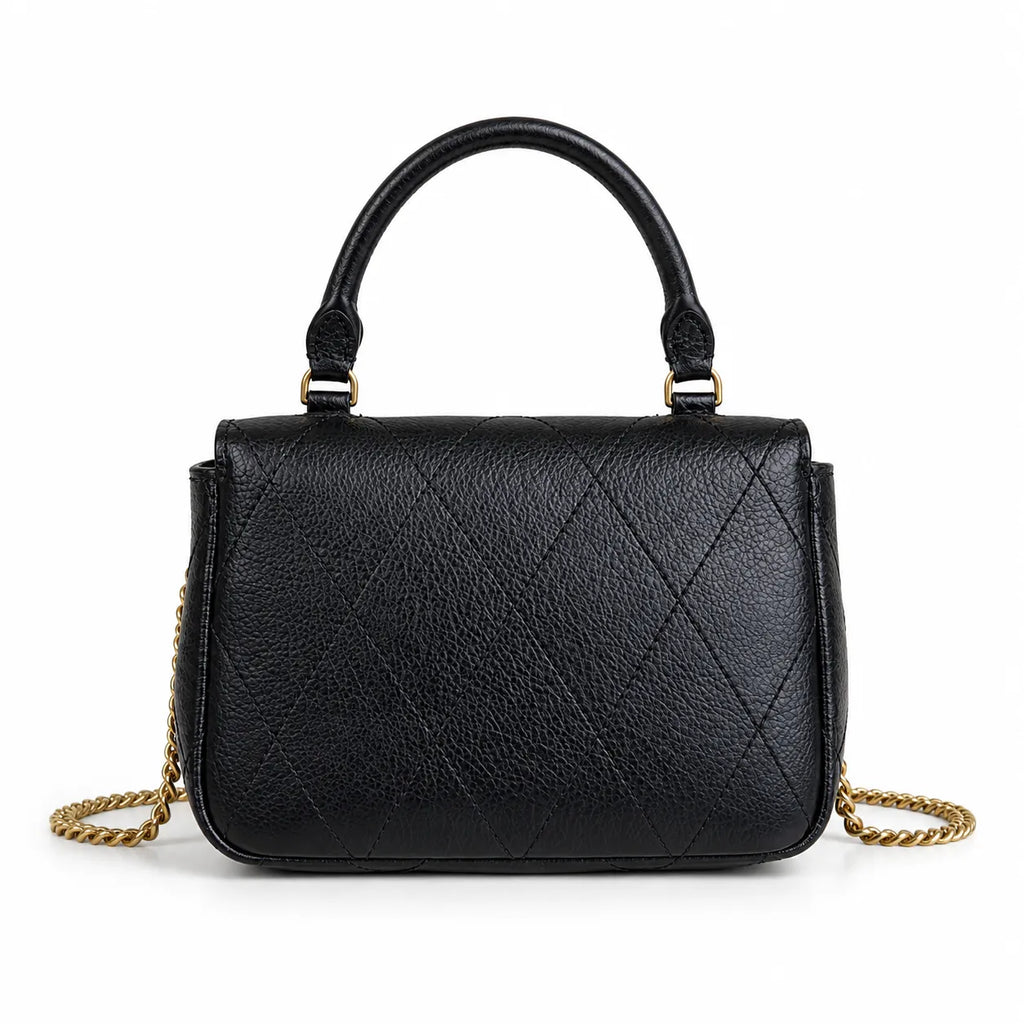 This Tory Burch bag in black leather features a detachable chain shoulder strap and top handle and can be converted into a shoulder bag or crossbody bag for women