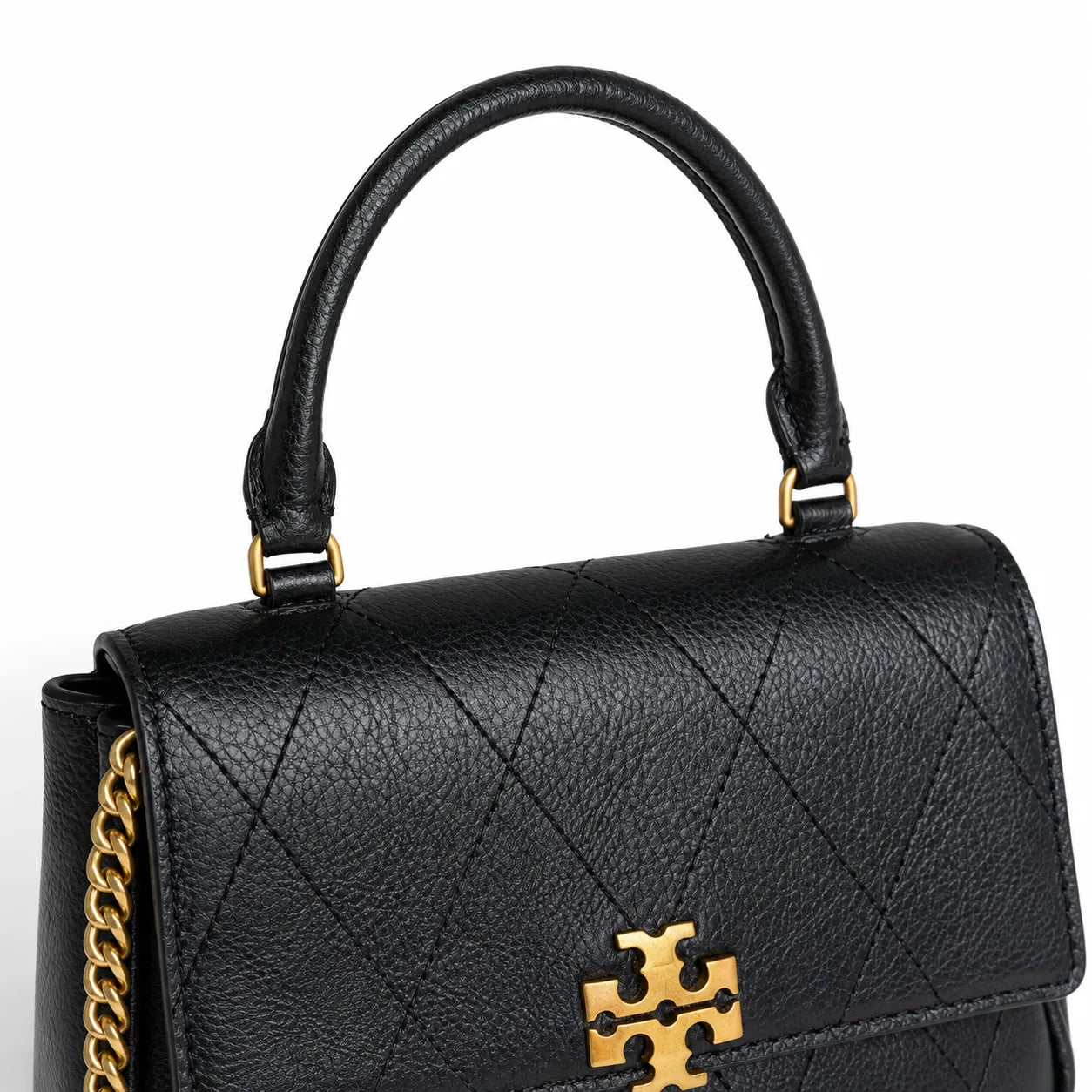 This Tory Burch bag in black leather features a detachable chain shoulder strap and top handle and can be converted into a shoulder bag or crossbody bag for women