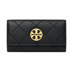 Tory Burch | Black quilted leather  multi-card slots and zippered coin pocket women's everyday KIRA long wallet