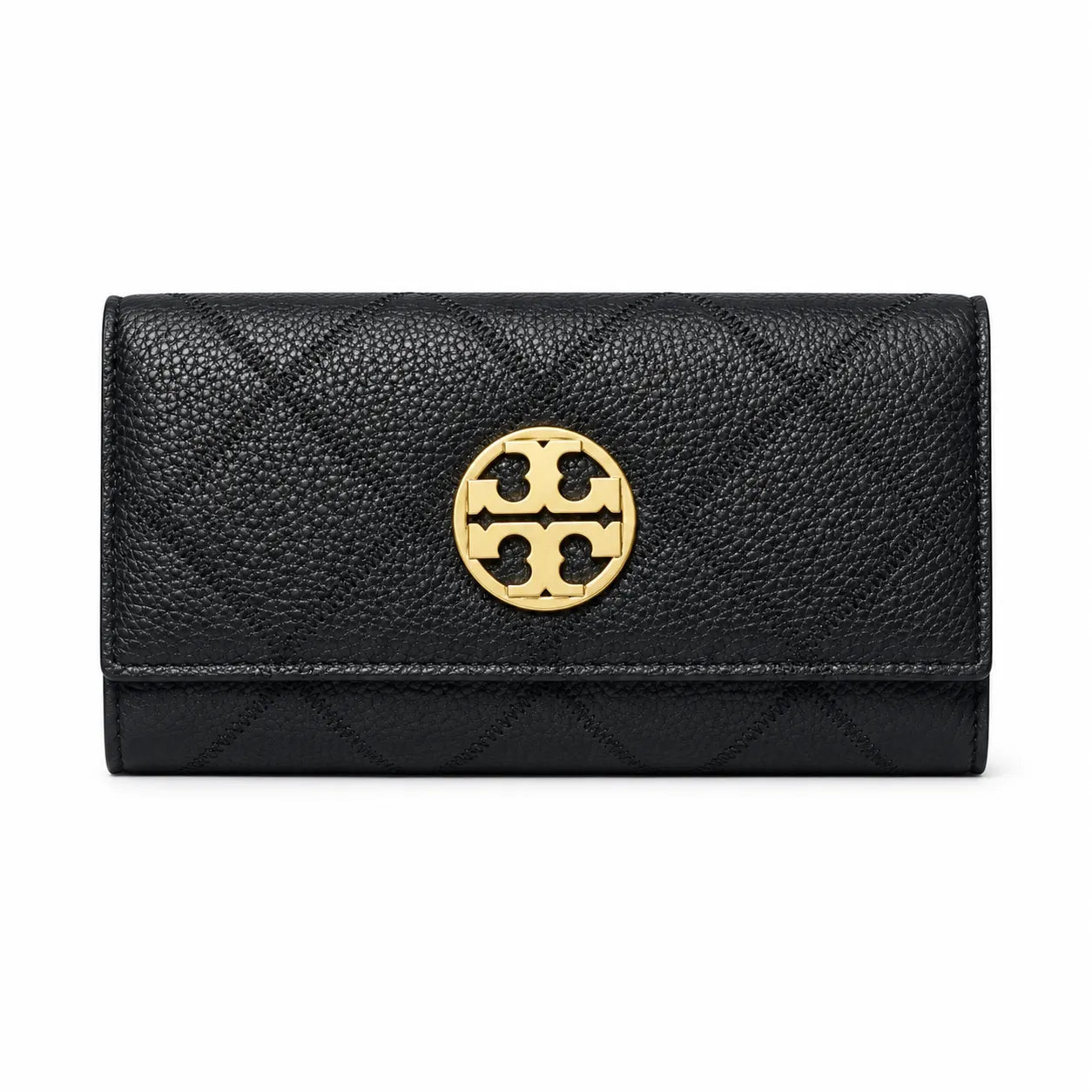 Tory Burch | Black quilted leather  multi-card slots and zippered coin pocket women's everyday KIRA long wallet