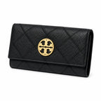 Tory Burch | Black quilted leather  multi-card slots and zippered coin pocket women's everyday KIRA long wallet