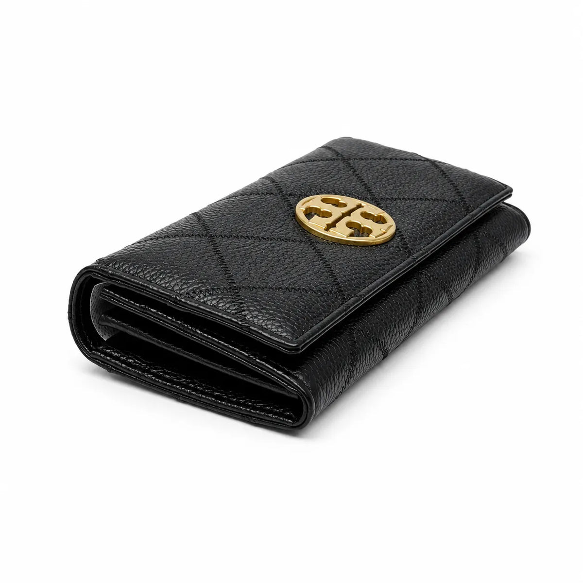 Tory Burch | Black quilted leather  multi-card slots and zippered coin pocket women's everyday KIRA long wallet