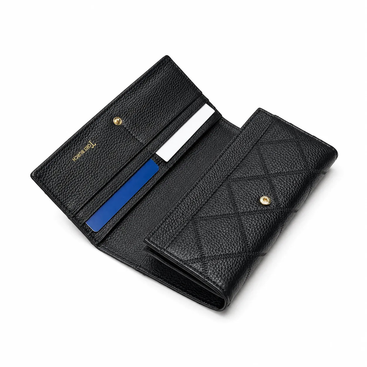 Tory Burch | Black quilted leather  multi-card slots and zippered coin pocket women's everyday KIRA long wallet