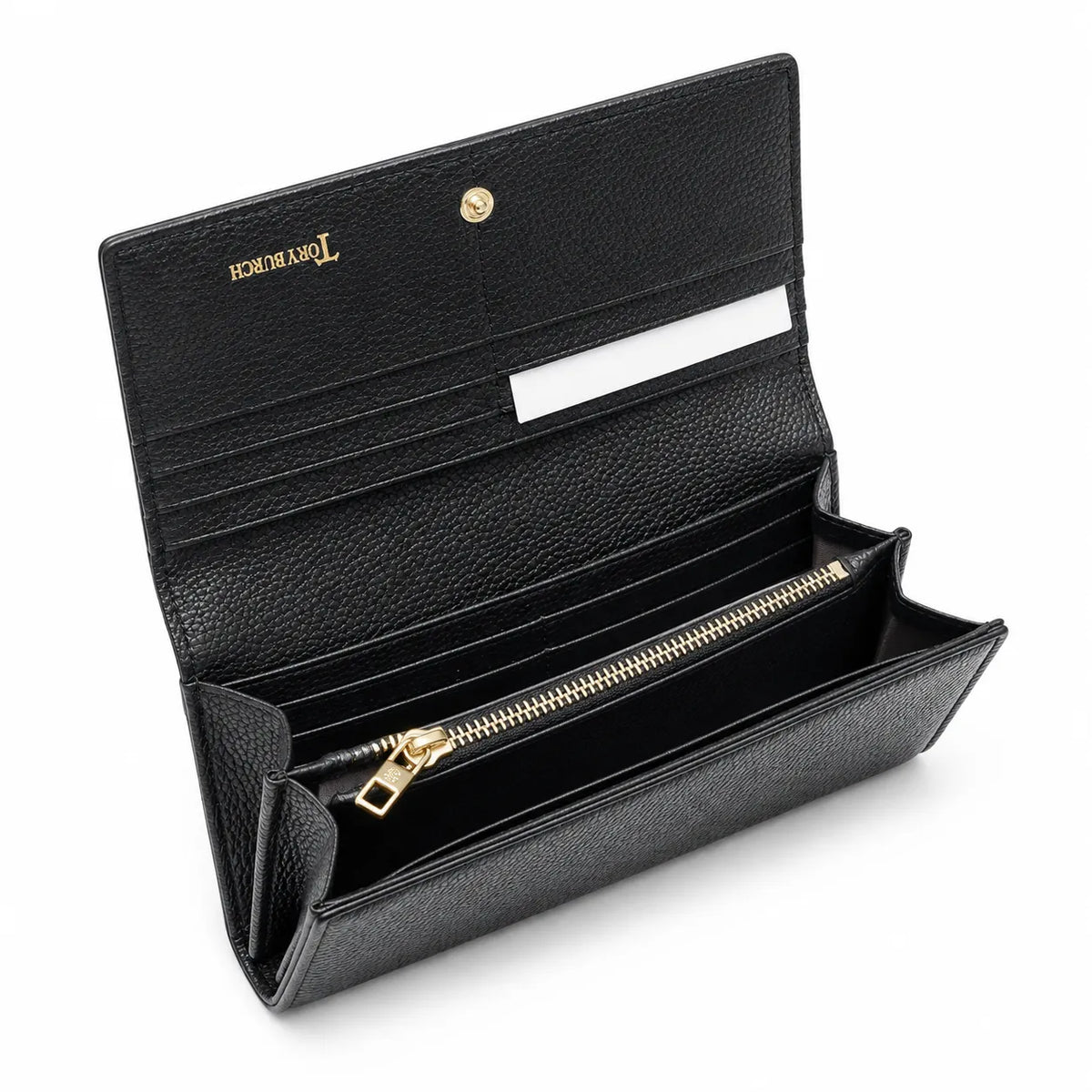 Tory Burch | Black quilted leather  multi-card slots and zippered coin pocket women's everyday KIRA long wallet
