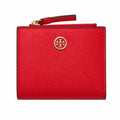 Tory Burch Robinson | Red Saffiano leather multi-card slots and zippered coin pocket small and foldable women's wallet