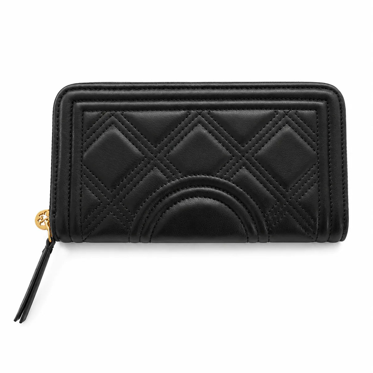 Tory Burch Fleming tan quilted leather clutch with multiple card slots and a zippered coin pocket foldable women's clutch
