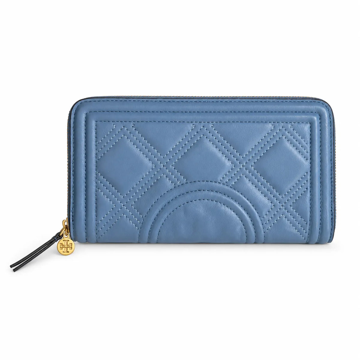 Tory Burch Fleming tan quilted leather clutch with multiple card slots and a zippered coin pocket foldable women's clutch