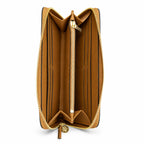 Tory Burch Fleming tan quilted leather clutch with multiple card slots and a zippered coin pocket foldable women's clutch