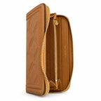 Tory Burch Fleming tan quilted leather clutch with multiple card slots and a zippered coin pocket foldable women's clutch