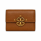Tory Burch Miller black pebbled leather wallet with multiple card slots and a zippered coin pocket compact and foldable women's wallet