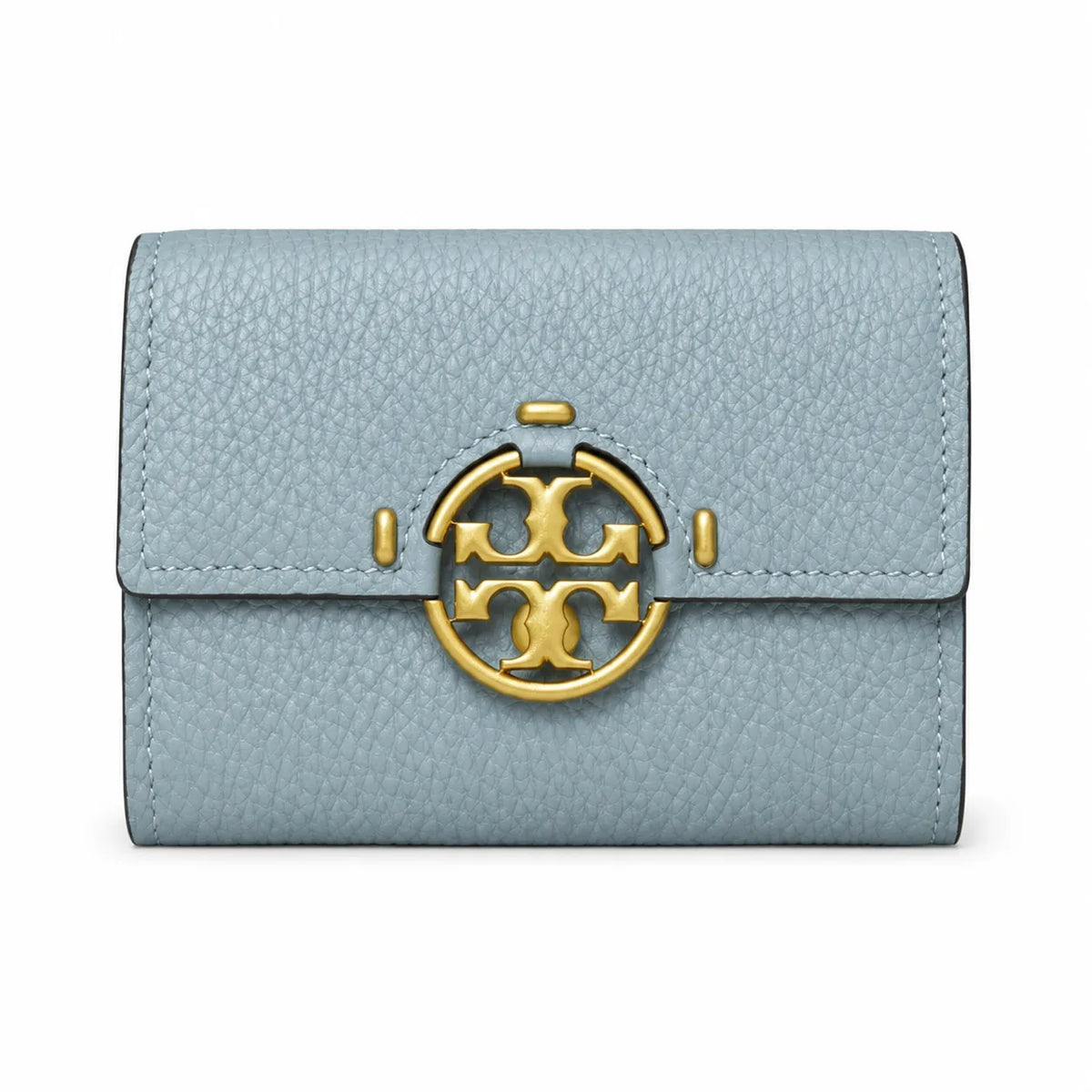Tory Burch Miller black pebbled leather wallet with multiple card slots and a zippered coin pocket compact and foldable women's wallet