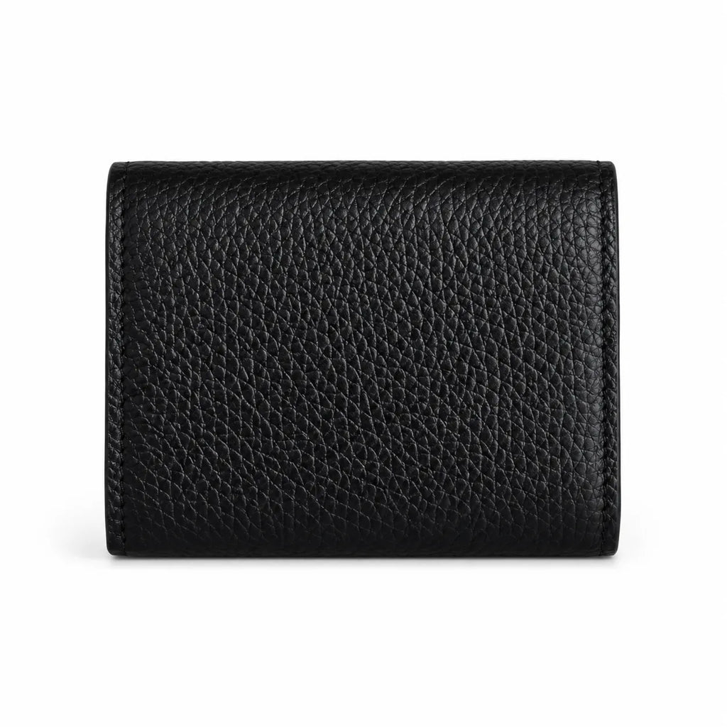 Tory Burch Miller black pebbled leather wallet with multiple card slots and a zippered coin pocket compact and foldable women's wallet