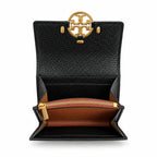 Tory Burch Miller black pebbled leather wallet with multiple card slots and a zippered coin pocket compact and foldable women's wallet