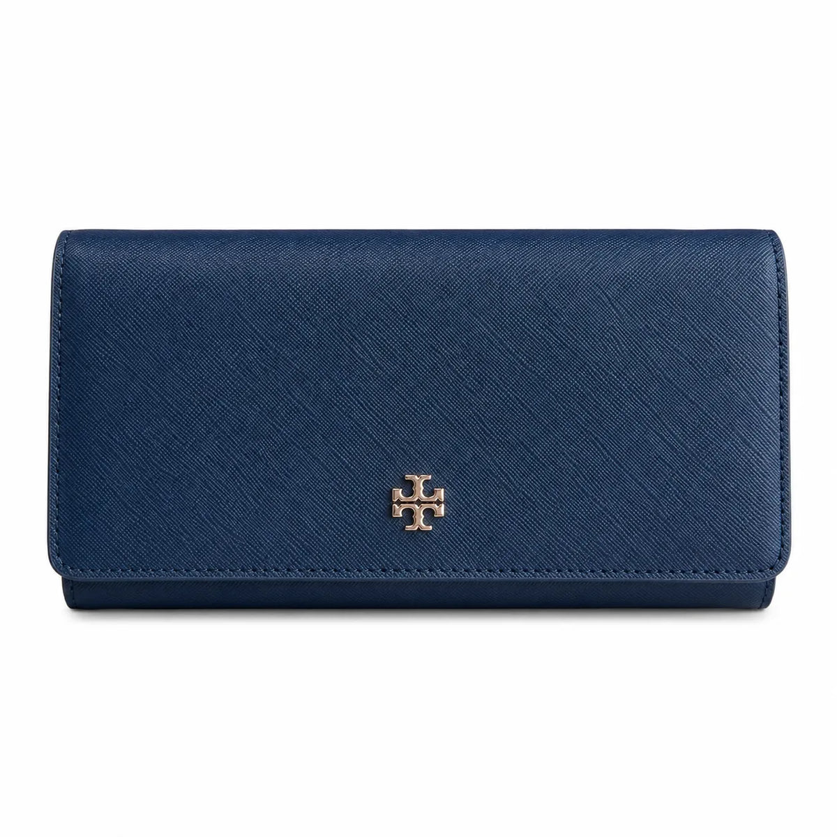 Tory Burch Robinson Navy Blue Saffiano Leather Handbag with Multiple Card Slots and Zippered Coin Purse  Women's Foldable Clutch
