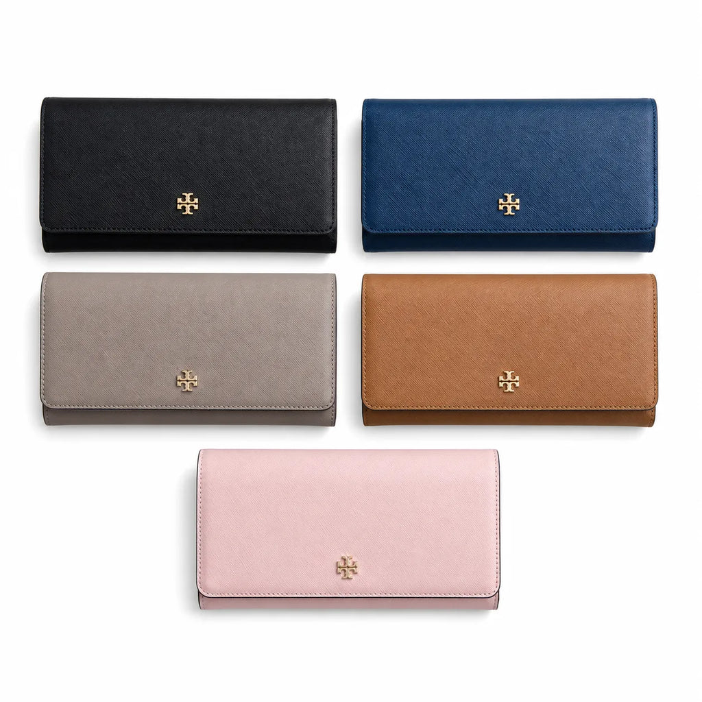 Tory Burch Robinson Navy Blue Saffiano Leather Handbag with Multiple Card Slots and Zippered Coin Purse  Women's Foldable Clutch