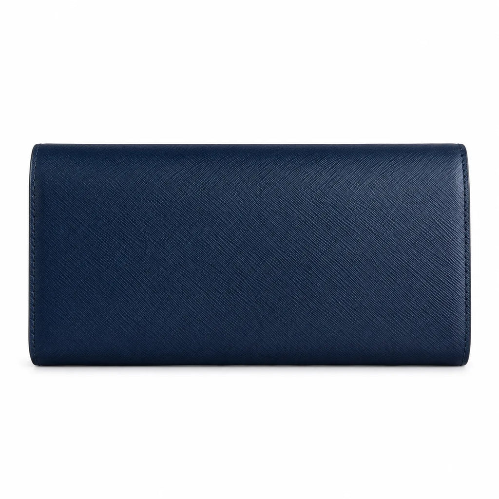 Tory Burch Robinson Navy Blue Saffiano Leather Handbag with Multiple Card Slots and Zippered Coin Purse  Women's Foldable Clutch