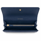 Tory Burch Robinson Navy Blue Saffiano Leather Handbag with Multiple Card Slots and Zippered Coin Purse  Women's Foldable Clutch