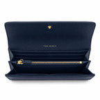 Tory Burch Robinson Navy Blue Saffiano Leather Handbag with Multiple Card Slots and Zippered Coin Purse  Women's Foldable Clutch