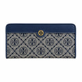 Tory Burch T Monogram Navy Blue and Beige Jacquard Fabric Multi-Card Slots and Back Zip Pocket Women's Foldable Clutch