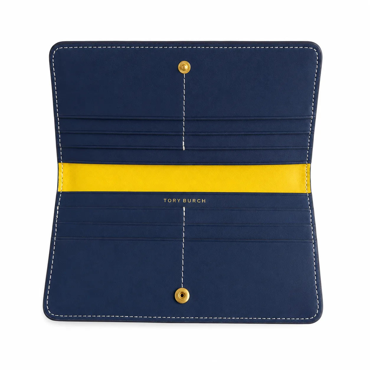 Tory Burch T Monogram Navy Blue and Beige Jacquard Fabric Multi-Card Slots and Back Zip Pocket Women's Foldable Clutch