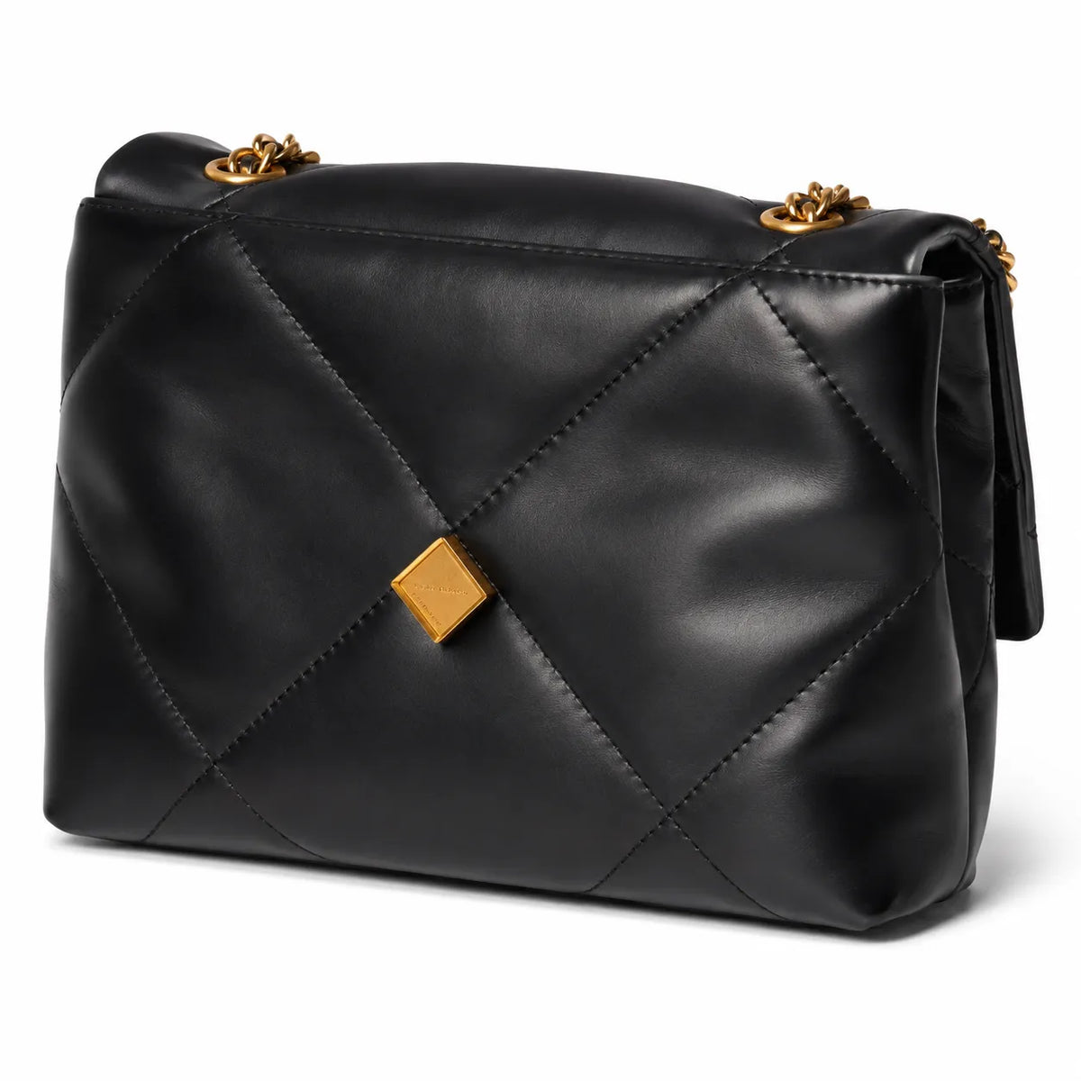 Tory Burch Kira in black calfskin leather with a gold-tone square adjustable chain shoulder strap offering multiple carrying options for women