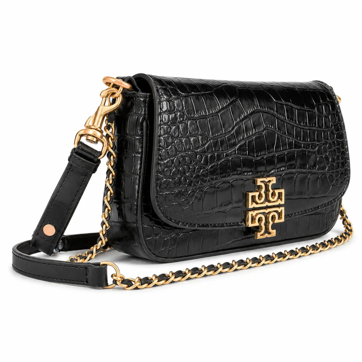 Tory Burch Britten black leather detachable chain shoulder strap multiple carrying options for women