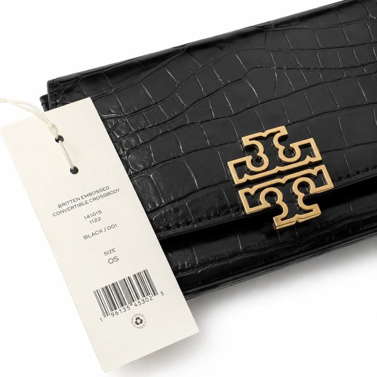 Tory Burch Britten black leather detachable chain shoulder strap multiple carrying options for women