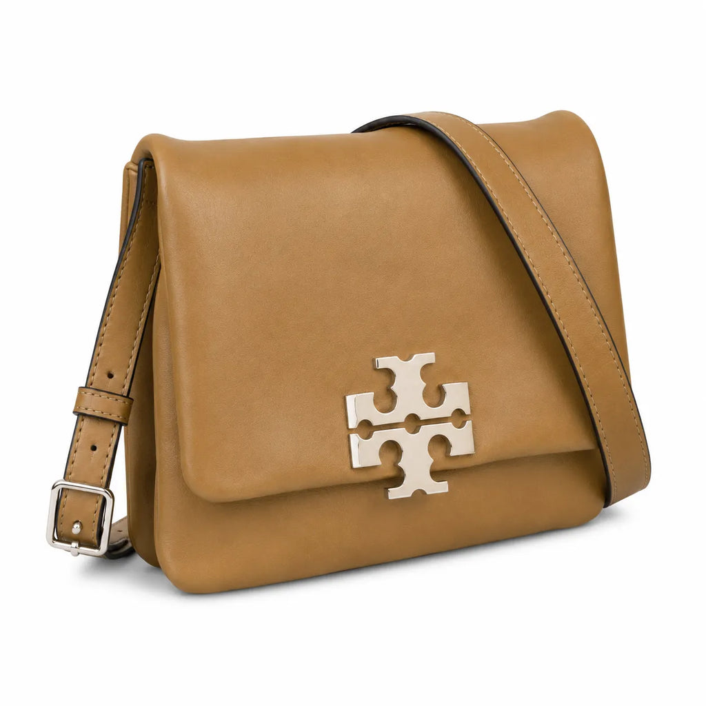 Tory Burch Eleanor wheatgrass green with silver double T adjustable shoulder straps offering multiple carrying options for women