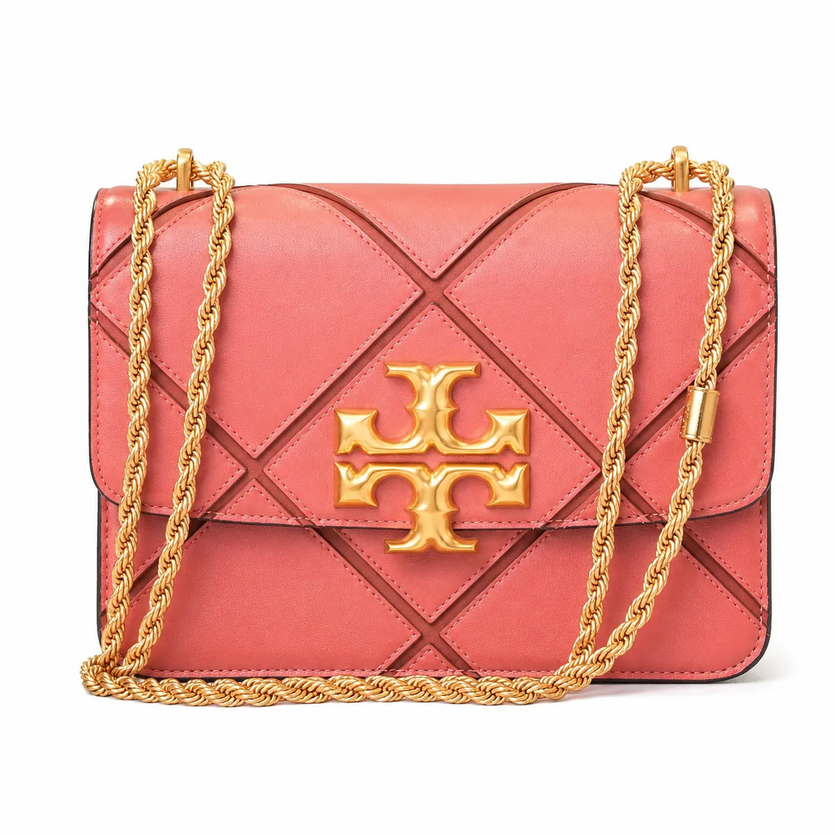 Tory Burch Eleanor in deep sea green with a gold double-T adjustable twist chain shoulder strap offering multiple carrying options for women