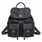 Tory Burch | Black adorned with a silver double-T logo and adjustable shoulder strap lightweight travel/commuter bag