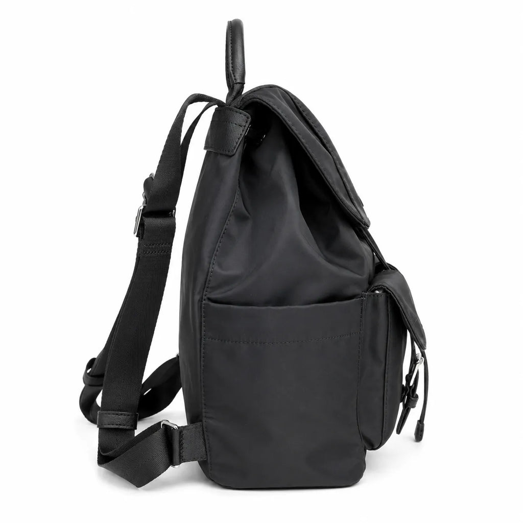 Tory Burch | Black adorned with a silver double-T logo and adjustable shoulder strap lightweight travel/commuter bag