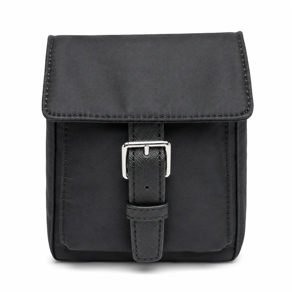 Tory Burch | Black adorned with a silver double-T logo and adjustable shoulder strap lightweight travel/commuter bag