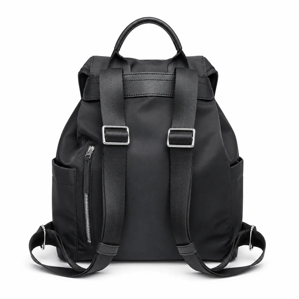 Tory Burch | Black adorned with a silver double-T logo and adjustable shoulder strap lightweight travel/commuter bag