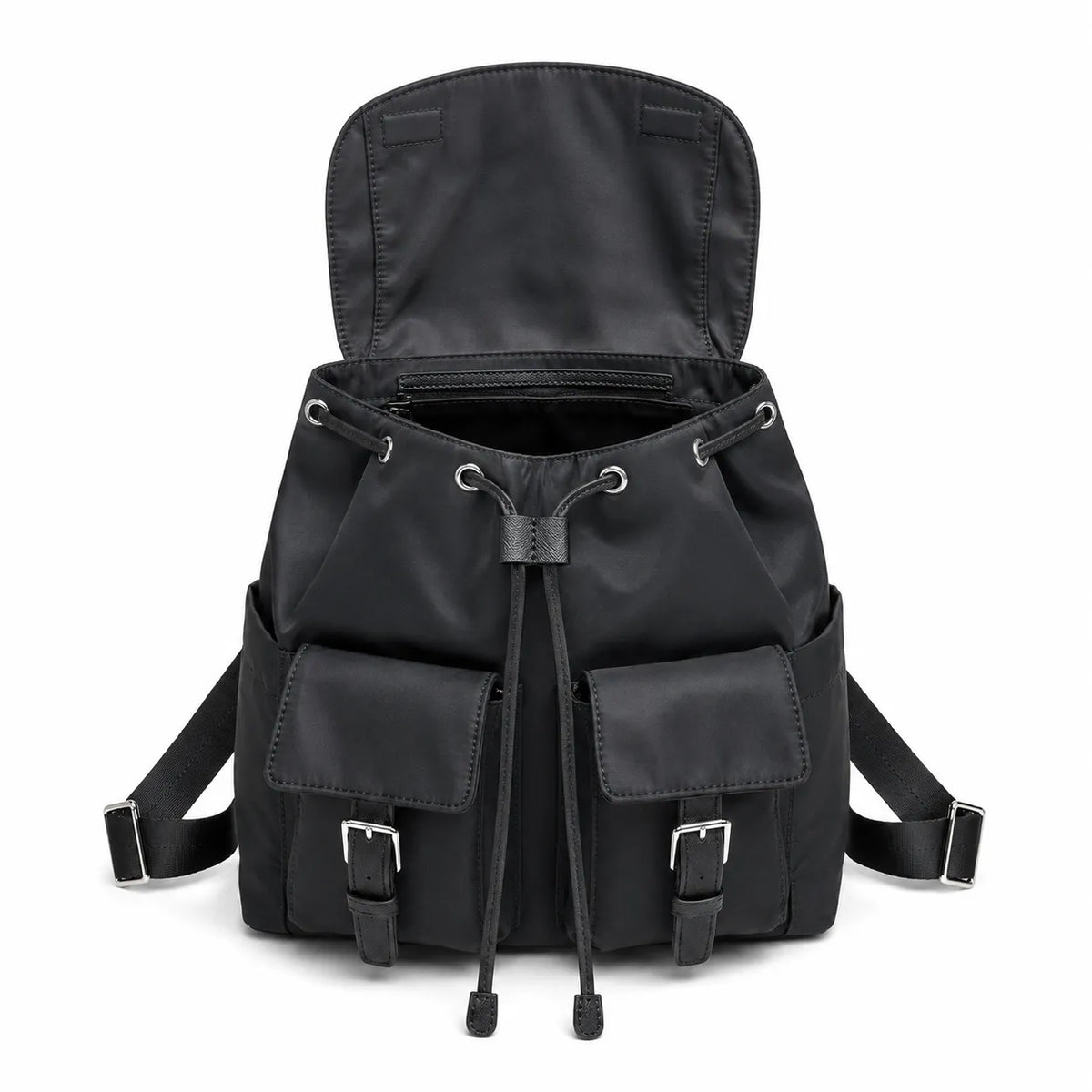 Tory Burch | Black adorned with a silver double-T logo and adjustable shoulder strap lightweight travel/commuter bag
