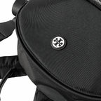 Tory Burch Ella a lightweight travel and commuter bag adorned with a silver double-T logo and an adjustable shoulder strap