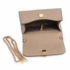 Tory Burch Britten | Light camel-colored pebbled leather detachable chain shoulder strap a small and elegant women's handbag