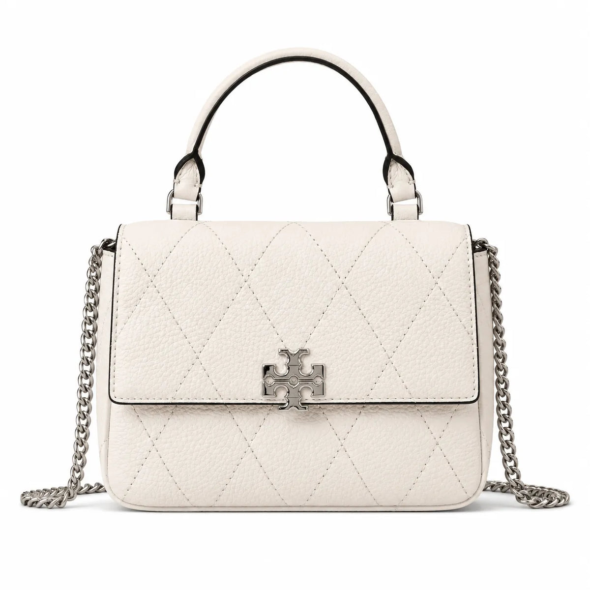 Tory Burch Kira, cloud white with a detachable chain shoulder strap a small and elegant women's handbag