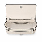 Tory Burch Kira, cloud white with a detachable chain shoulder strap a small and elegant women's handbag