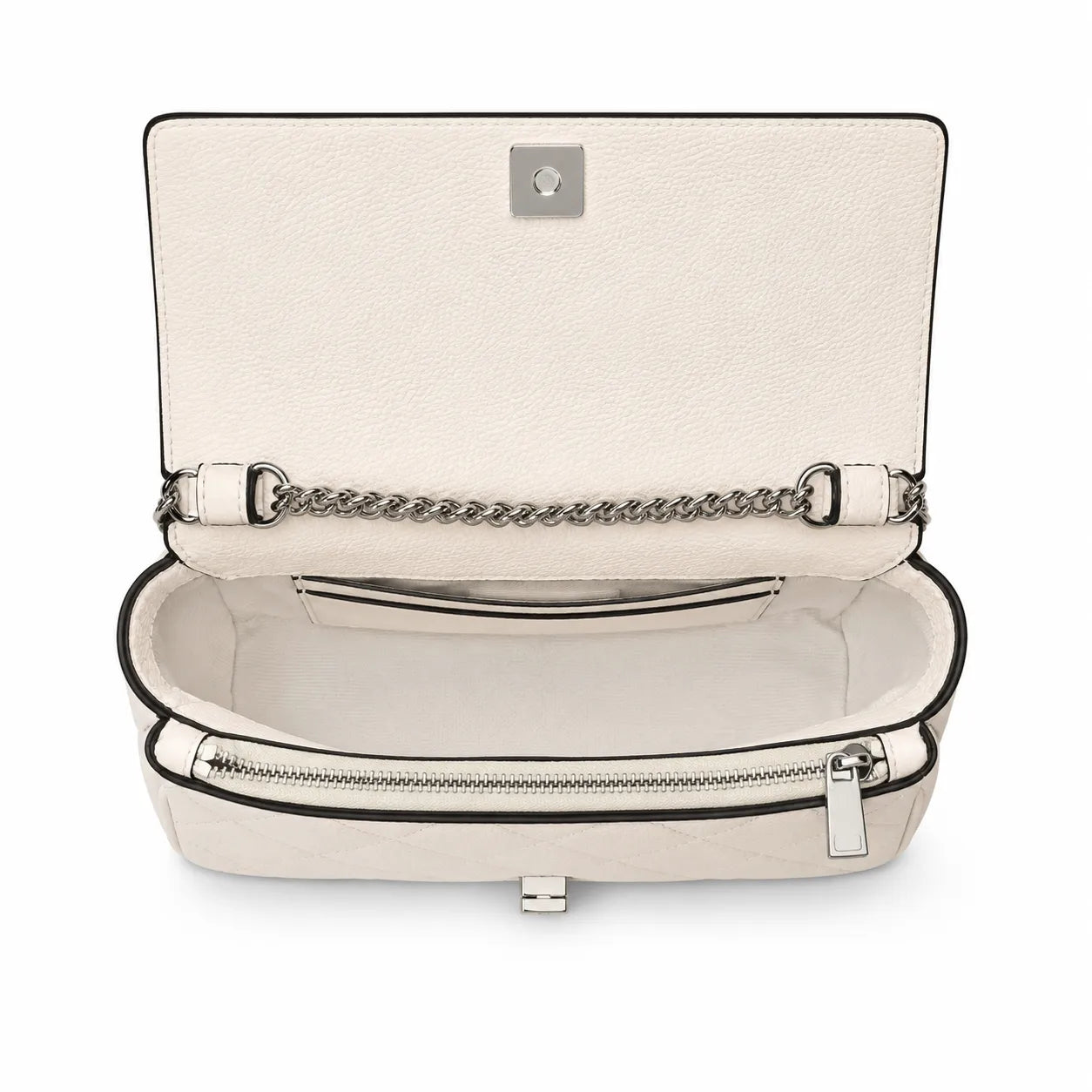 Tory Burch Kira, cloud white with a detachable chain shoulder strap a small and elegant women's handbag