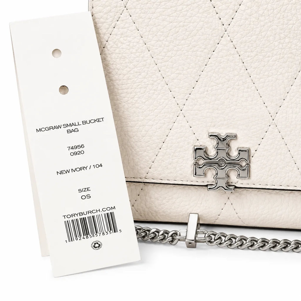Tory Burch Kira, cloud white with a detachable chain shoulder strap a small and elegant women's handbag