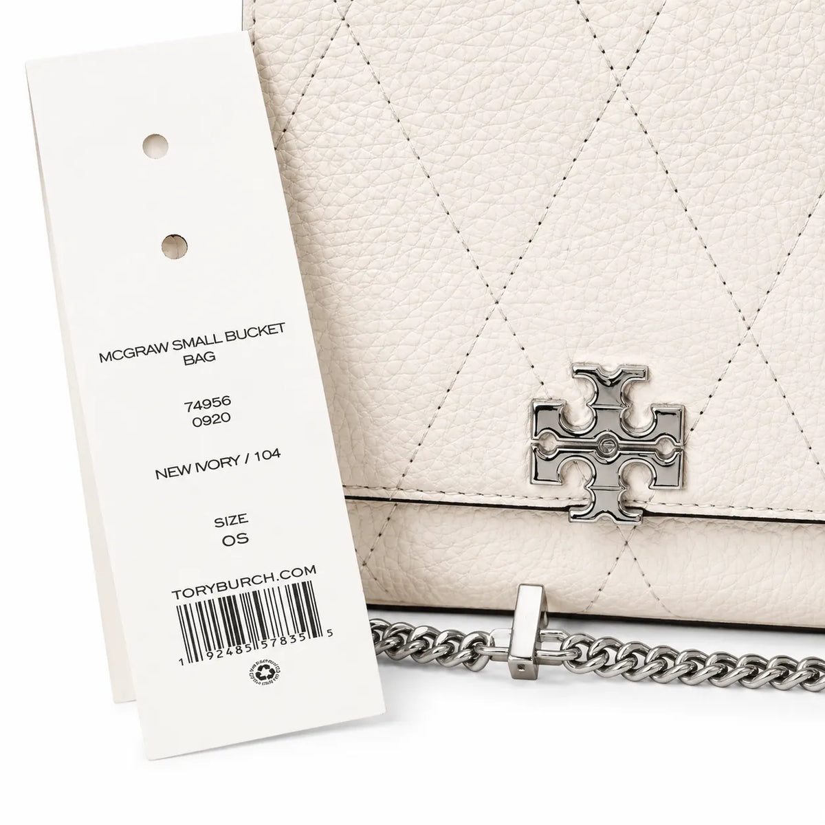 Tory Burch Kira, cloud white with a detachable chain shoulder strap a small and elegant women's handbag