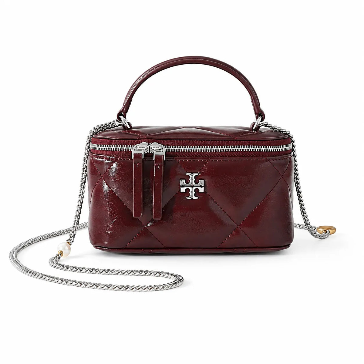 Tory Burch Kira, white lambskin detachable chain shoulder strap small and elegant cosmetic bag can be worn crossbody suitable for women