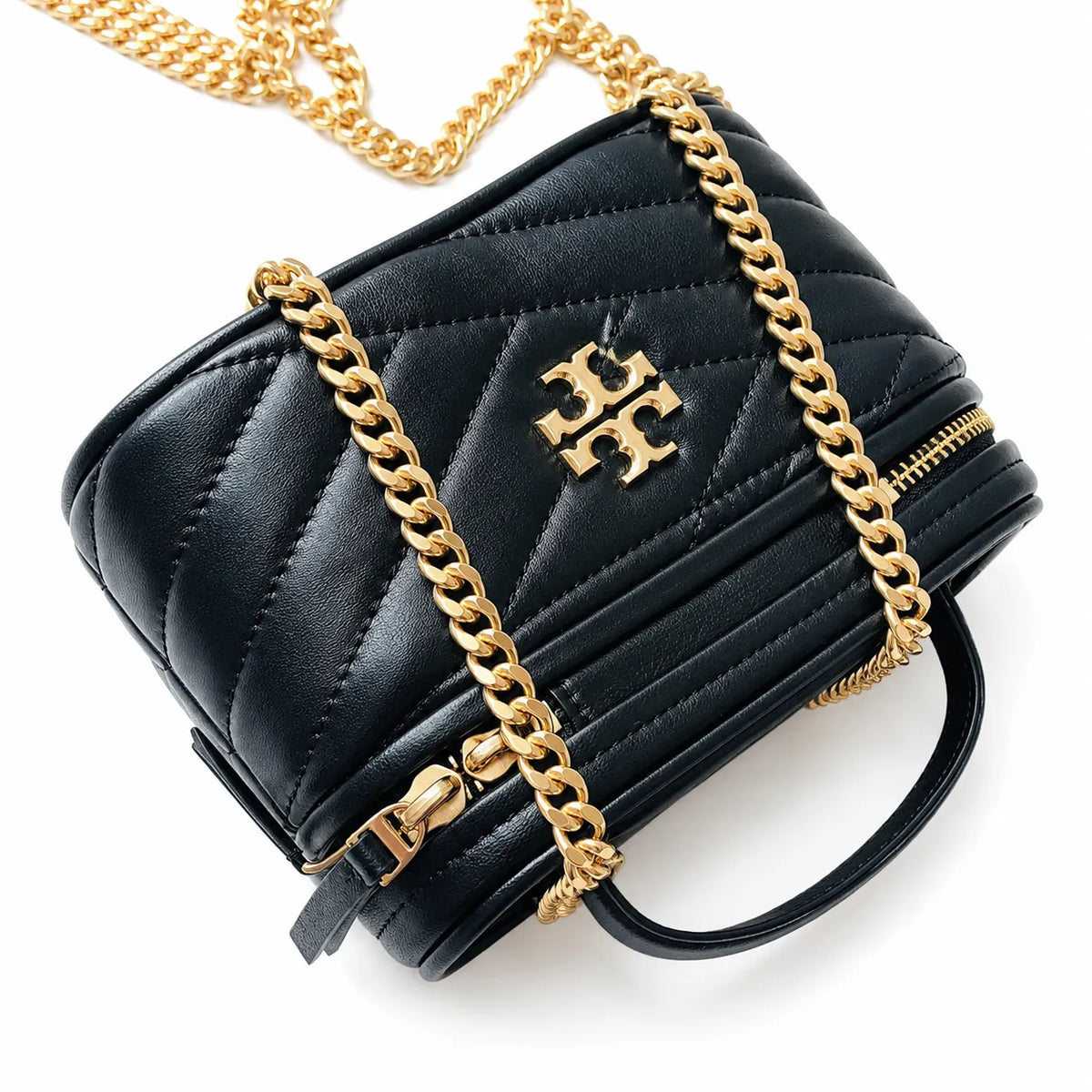 Tory Burch Kira black lambskin detachable chain shoulder strap small and elegant cosmetic bag can be worn crossbody suitable for women