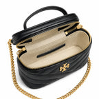 Tory Burch Kira black lambskin detachable chain shoulder strap small and elegant cosmetic bag can be worn crossbody suitable for women