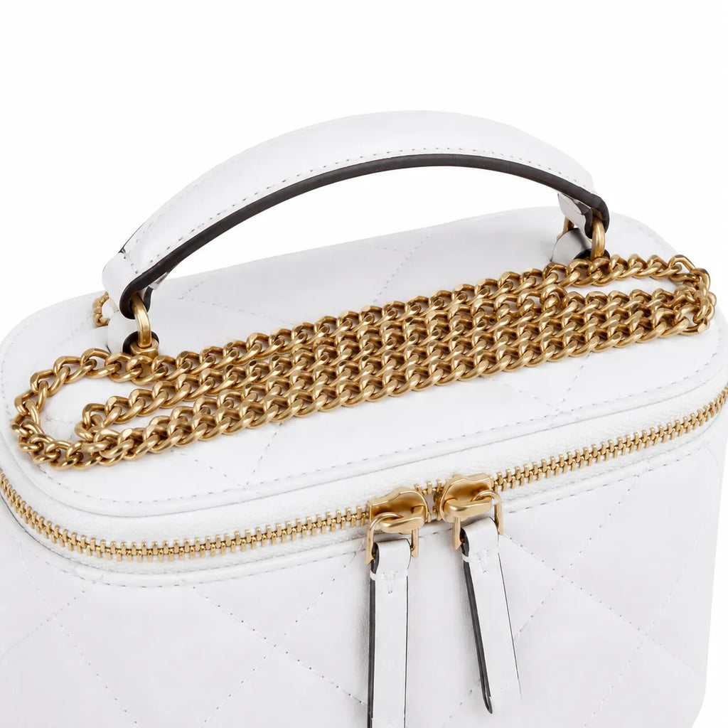 Tory Burch Kira white lambskin detachable chain shoulder strap small and elegant cosmetic bag can be worn crossbody suitable for women