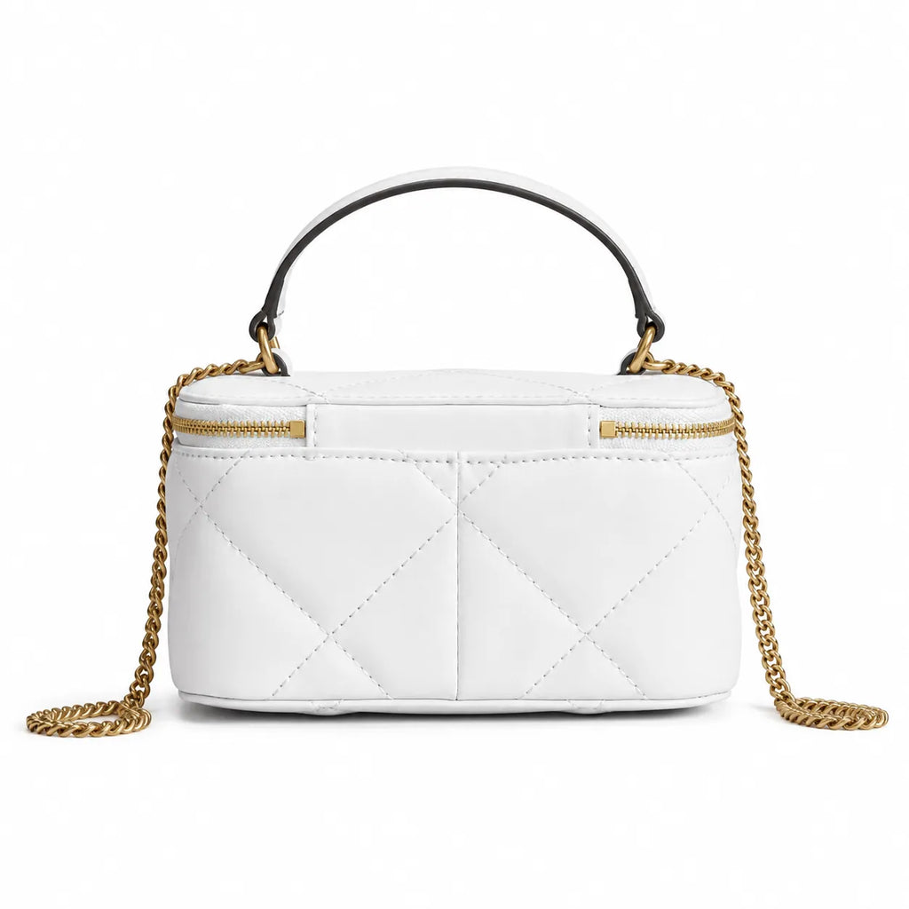 Tory Burch Kira, white lambskin detachable chain shoulder strap small and elegant cosmetic bag can be worn crossbody suitable for women