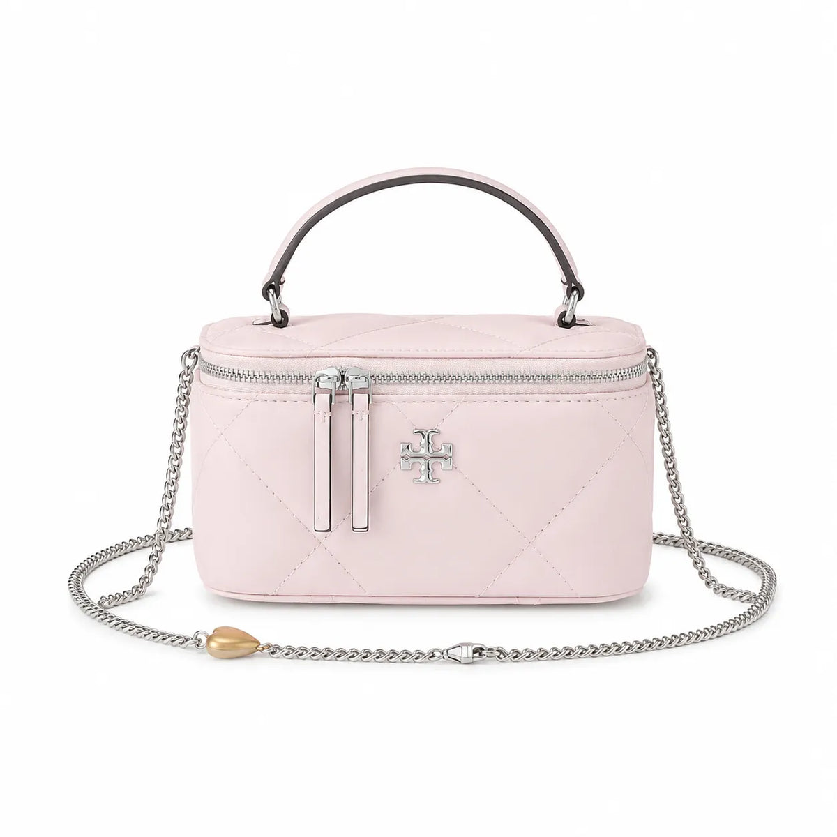 Tory Burch Kira soft pink lambskin bag with detachable chain shoulder strap A small and elegant cosmetic bag that can also be worn crossbody suitable for women