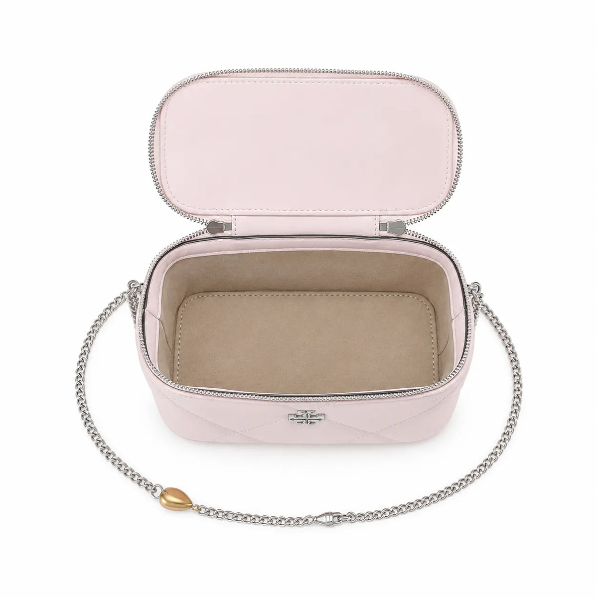 Tory Burch Kira soft pink lambskin bag with detachable chain shoulder strap A small and elegant cosmetic bag that can also be worn crossbody suitable for women