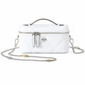 Tory Burch Kira, white calfskin leather detachable chain shoulder strap  small and elegant cosmetic bag  can be worn crossbody  suitable for women